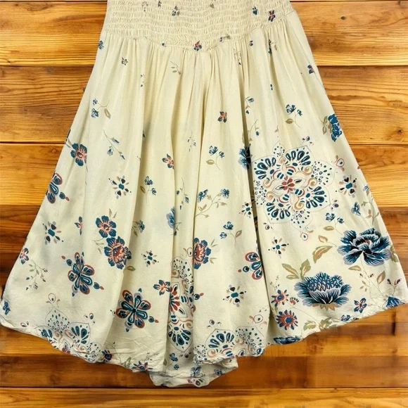 Angie Ruched M Floral Kids Dress in Cream and Blue Sleeveless Flowy Cottagecore - Picture 2 of 9